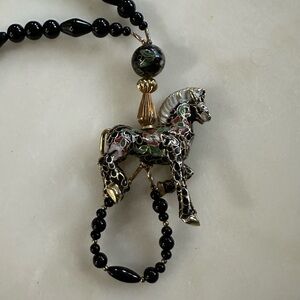 Circa 80's RARE Cloisonné HORSE STATEMENT Necklace